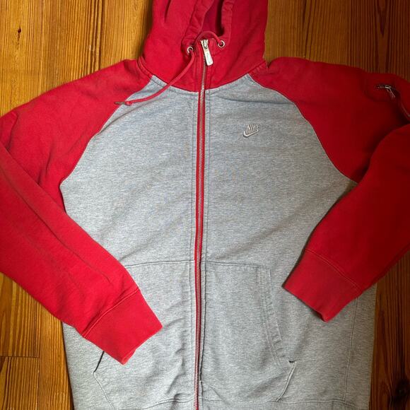 Nike AW77 red gray zip up hooded sweatshirt SIZE M - Picture 2 of 5
